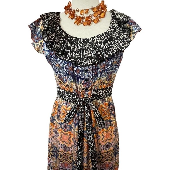 KENSIE Tie Front Ruffle Animal and Floral dress Size M - Picture 5 of 8